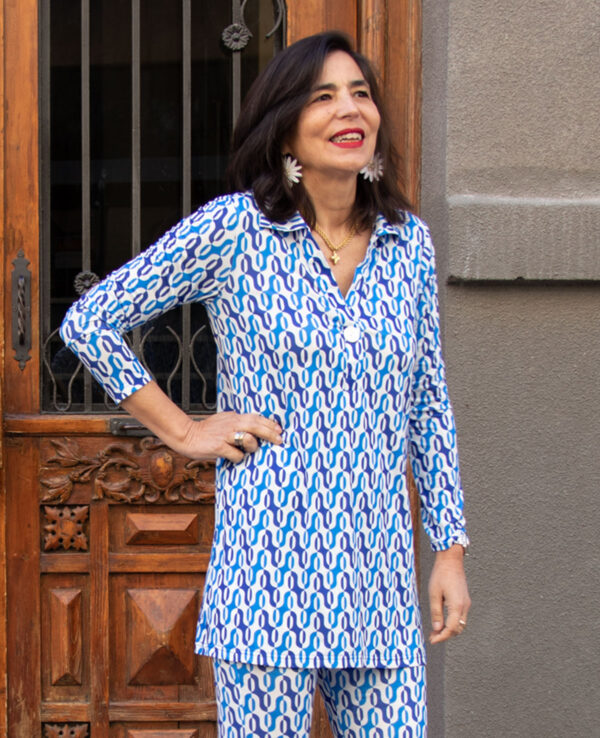 Blusón Diana azul y blanco