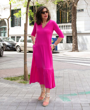 Vestido volante fucsia