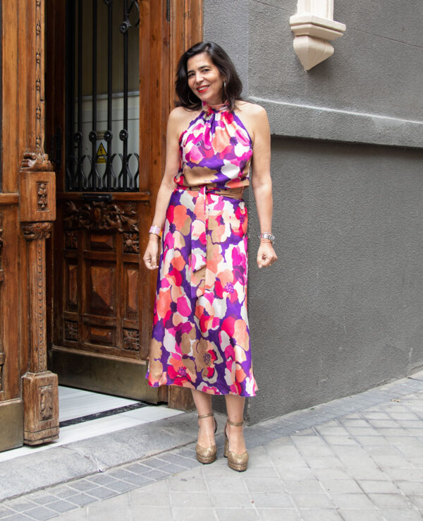 Vestido estampado cuello halter