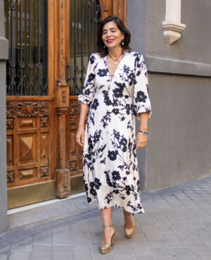 Vestido flores blanco y negro