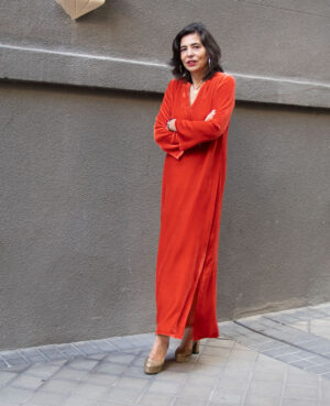 Kaftán terciopelo de seda naranja