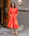 Vestido camisero vuelo naranja