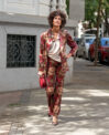 Terciopelo flores pantalón