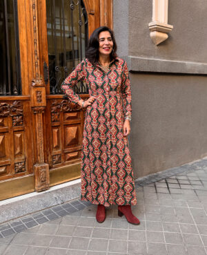 Vestido Eloisa flor granate